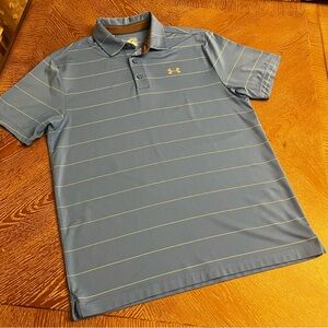 SOLD Under Armour Men Golf Blue Polo Shirt with Green Accents Heat Gear Medium